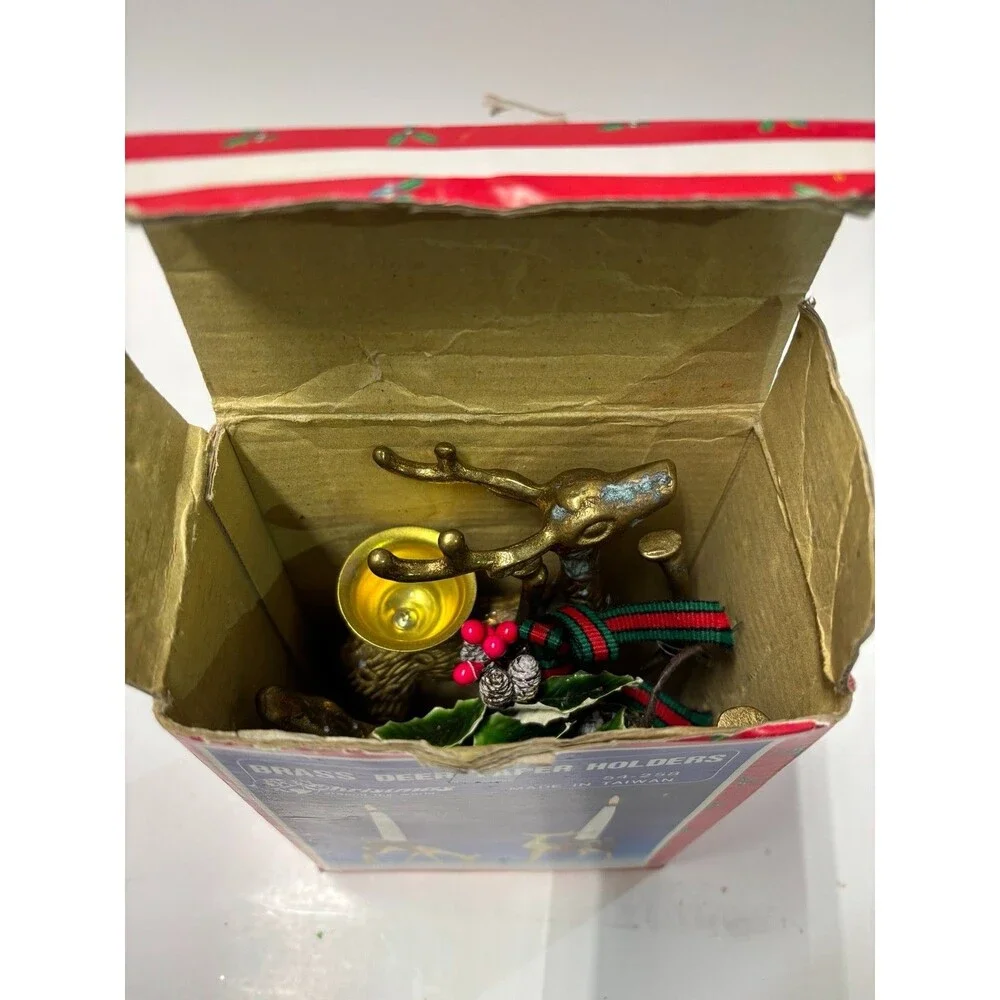 Vintage Brass Deer Taper Candle Holders Christmas Around the World Set of 2